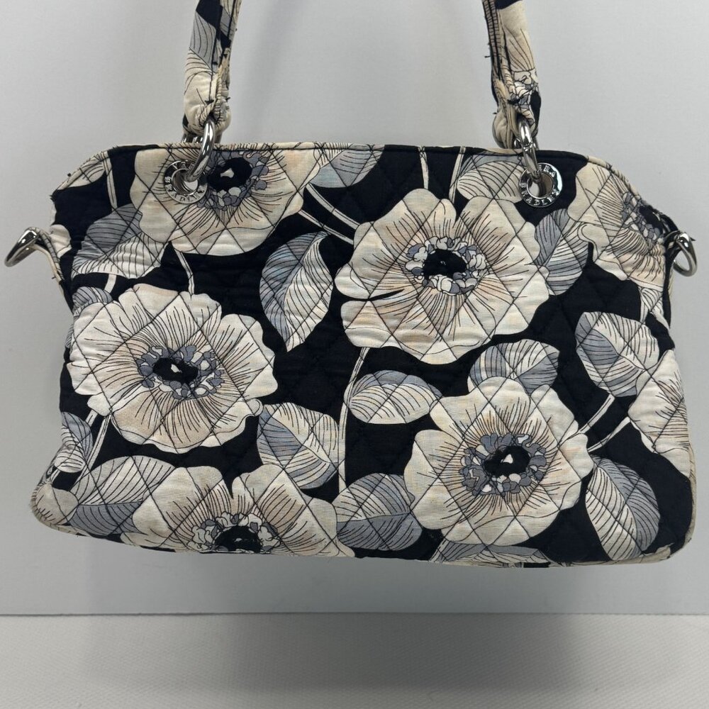 Vera Bradley Womens Black White Camellia Floral Quilted Purse Shoulder Bag - Picture 5 of 16